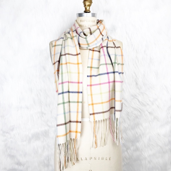 Coach Accessories - Coach Colorful Rainbow Plaid Cashmere Fringe Scarf